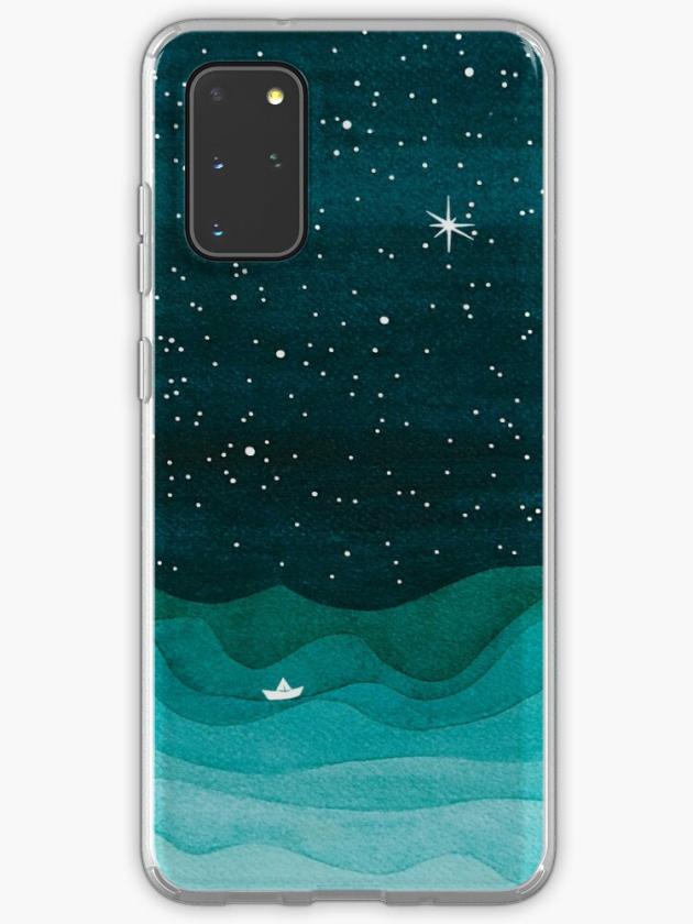 Galaxy S20+ | Starry Ocean, Teal Sailboat Watercolor Sea Waves Night Samsung Galaxy Phone Case Galaxy S20 Galaxy S20