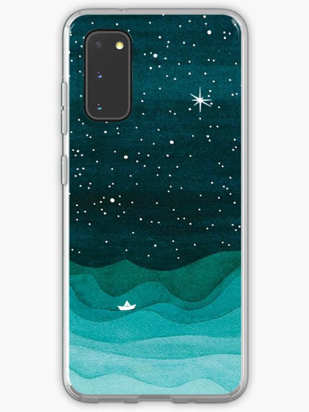 Galaxy S20 | Starry Ocean, Teal Sailboat Watercolor Sea Waves Night Samsung Galaxy Phone Case Galaxy S20 Galaxy S20