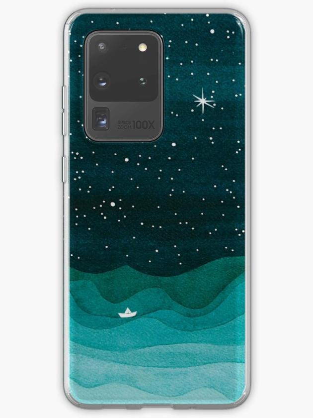 Galaxy S20 Ultra | Starry Ocean, Teal Sailboat Watercolor Sea Waves Night Samsung Galaxy Phone Case Galaxy S20 Ultra Galaxy S20 Ultra