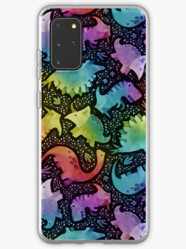 Galaxy S20+ | Watercolor Dinosaur Rainbow On Black Samsung Galaxy Phone Case Galaxy S20 Galaxy S20