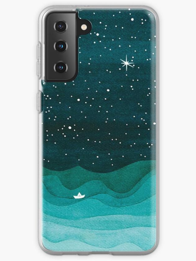 Galaxy S21+ | Starry Ocean, Teal Sailboat Watercolor Sea Waves Night Samsung Galaxy Phone Case Galaxy S21 Galaxy S21