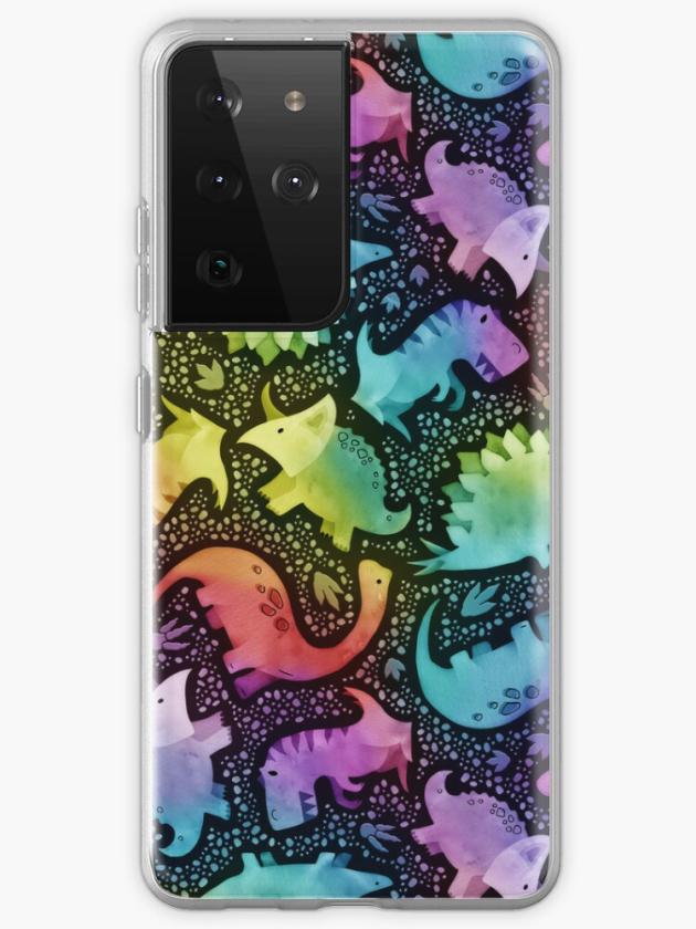 Galaxy S21 Ultra | Watercolor Dinosaur Rainbow On Black Samsung Galaxy Phone Case Galaxy S21 Ultra Galaxy S21 Ultra