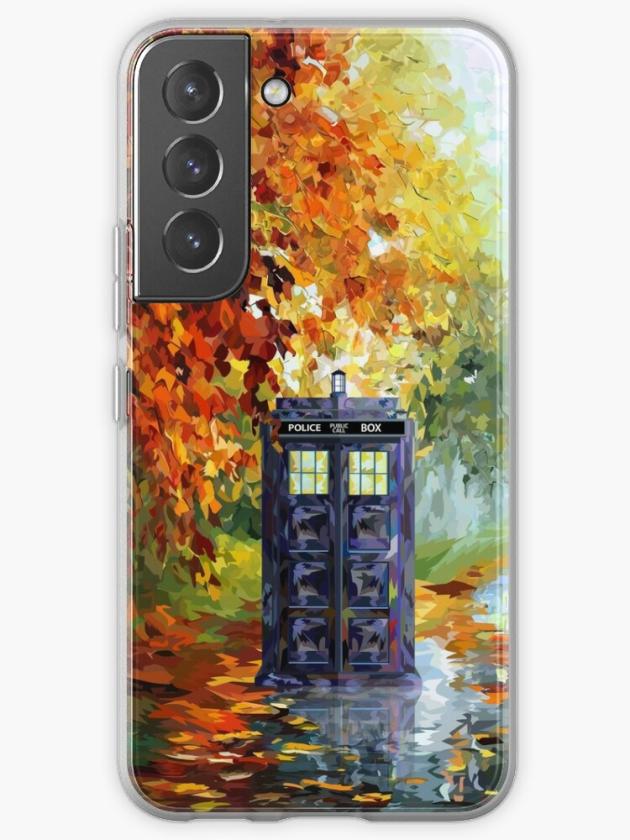 Galaxy S22 | Blue Phone Booth With Autumn Views Samsung Galaxy Phone Case Galaxy S22 Galaxy S22