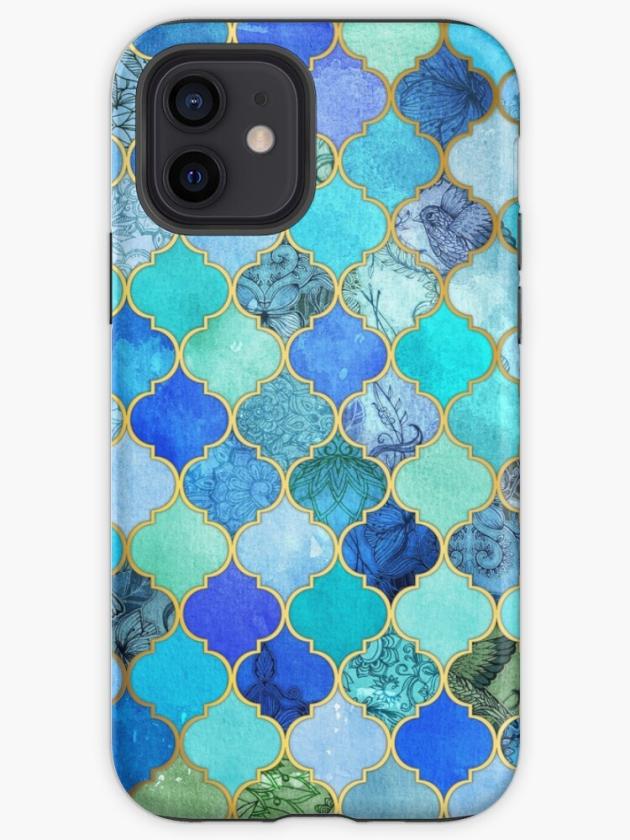 Iphone 12 | Cobalt Blue, Aqua & Gold Decorative Moroccan Tile Pattern Iphone Case Iphone 12 Iphone 12