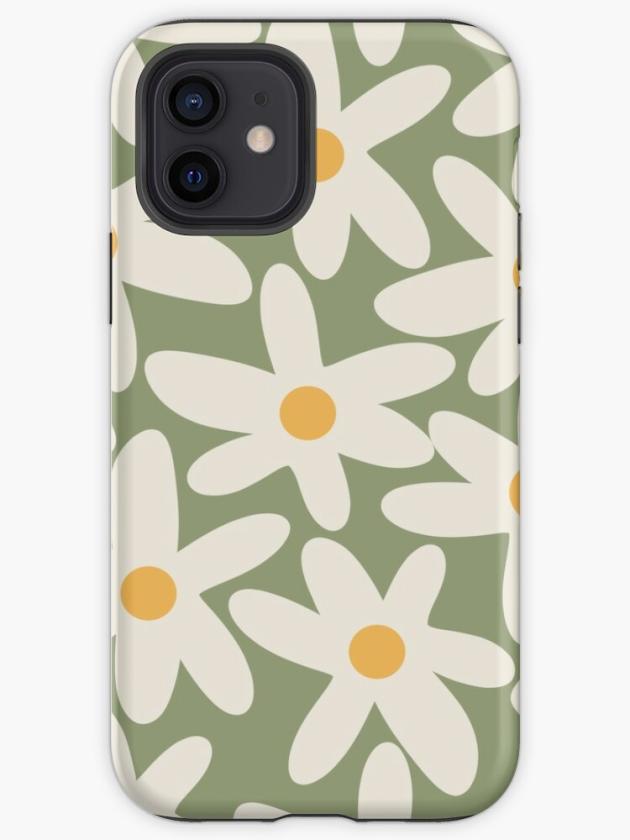 Iphone 12 | Daisy Time Retro Flower Pattern Sage Green Beige Mustard Iphone Case Iphone 12 Iphone 12