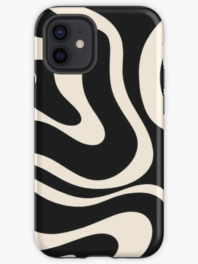 Iphone 12 Mini | Modern Liquid Swirl Abstract Pattern Square In Black And Almond Cream Iphone Case Iphone 12 Mini Iphone 12 Mini