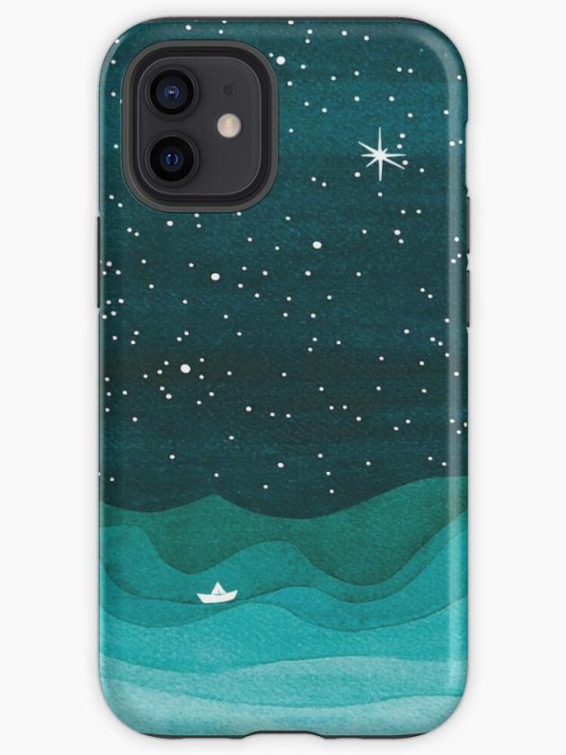 Iphone 12 Mini | Starry Ocean, Teal Sailboat Watercolor Sea Waves Night Iphone Case Iphone 12 Mini Iphone 12 Mini