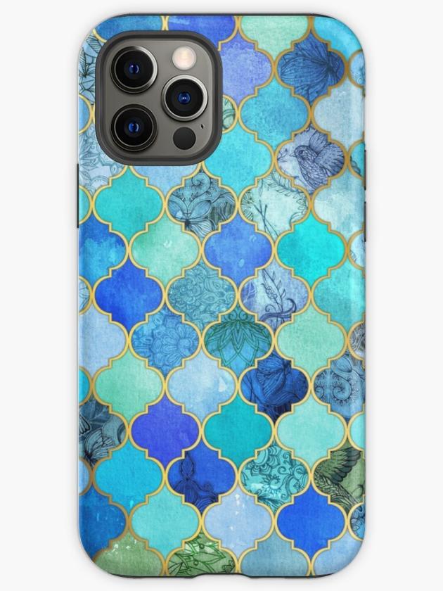 Iphone 12 Pro | Cobalt Blue, Aqua & Gold Decorative Moroccan Tile Pattern Iphone Case Iphone 12 Pro Iphone 12 Pro