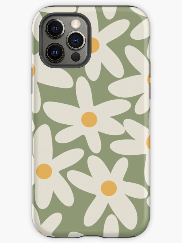 Iphone 12 Pro | Daisy Time Retro Flower Pattern Sage Green Beige Mustard Iphone Case Iphone 12 Pro Iphone 12 Pro