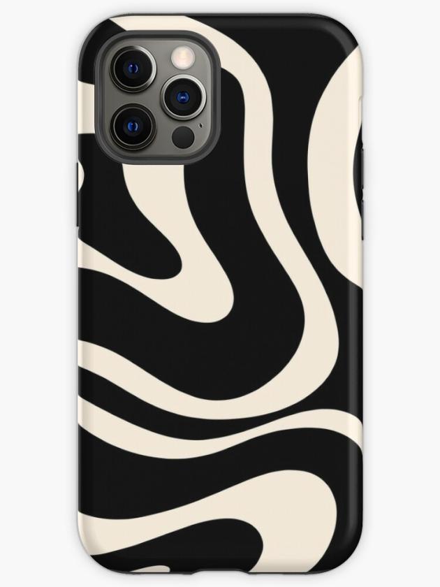 Iphone 12 Pro | Modern Liquid Swirl Abstract Pattern Square In Black And Almond Cream Iphone Case Iphone 12 Pro Iphone 12 Pro