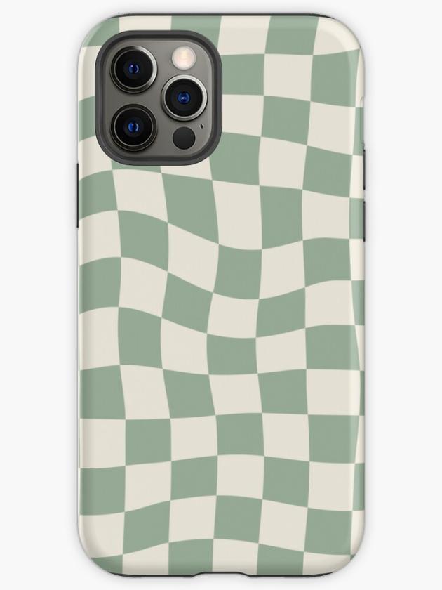 Iphone 12 Pro | Sage Green Warped Checkered Pattern Checkerboard Iphone Case Iphone 12 Pro Iphone 12 Pro