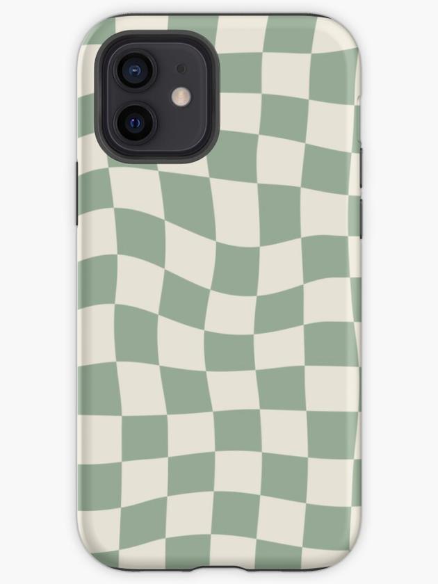 Iphone 12 | Sage Green Warped Checkered Pattern Checkerboard Iphone Case Iphone 12 Iphone 12