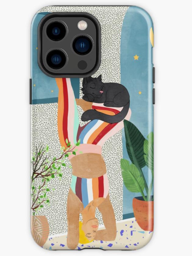 Iphone 14 Pro Max | Headstand, Cat Yoga, Active Woman Workout, Eclectic Colorful Pets Terrazzo Iphone Case Iphone 14 Pro Max Iphone 14 Pro Max