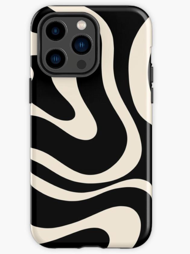 Iphone 14 Pro Max | Modern Liquid Swirl Abstract Pattern Square In Black And Almond Cream Iphone Case Iphone 14 Pro Max Iphone 14 Pro Max