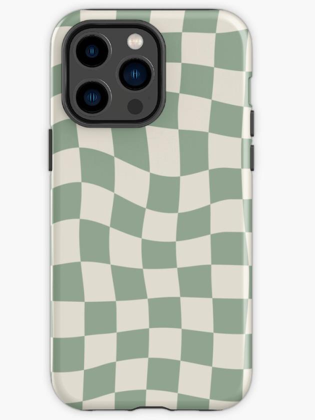 Iphone 14 Pro Max | Sage Green Warped Checkered Pattern Checkerboard Iphone Case Iphone 14 Pro Max Iphone 14 Pro Max