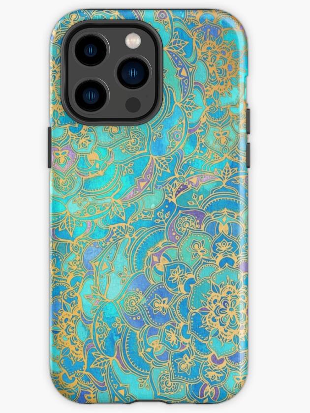 Iphone 14 Pro Max | Sapphire & Jade Stained Glass Mandalas Iphone Case Iphone 14 Pro Max Iphone 14 Pro Max