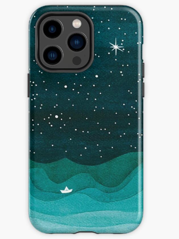 Iphone 14 Pro Max | Starry Ocean, Teal Sailboat Watercolor Sea Waves Night Iphone Case Iphone 14 Pro Max Iphone 14 Pro Max