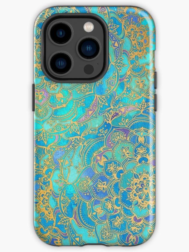 Iphone 14 Pro | Sapphire & Jade Stained Glass Mandalas Iphone Case Iphone 14 Pro Iphone 14 Pro