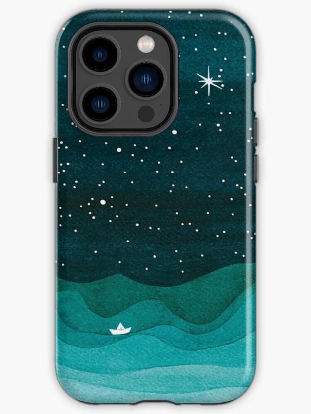 Iphone 14 Pro | Starry Ocean, Teal Sailboat Watercolor Sea Waves Night Iphone Case Iphone 14 Pro Iphone 14 Pro