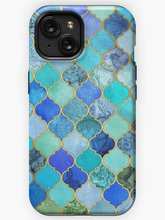 Iphone 15 | Cobalt Blue, Aqua & Gold Decorative Moroccan Tile Pattern Iphone Case Iphone 15 Iphone 15