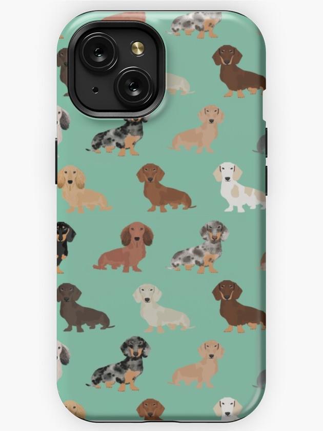 Iphone 15 | Dachshund Dog Breed Pattern Dapple Merle Black And Tan Coat Colors Iphone Case Iphone 15 Iphone 15