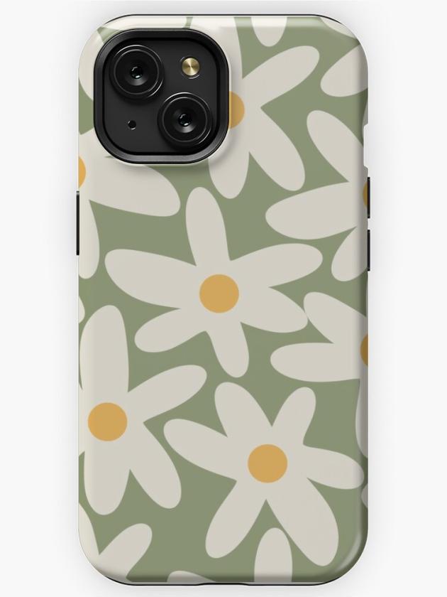 Iphone 15 | Daisy Time Retro Flower Pattern Sage Green Beige Mustard Iphone Case Iphone 15 Iphone 15