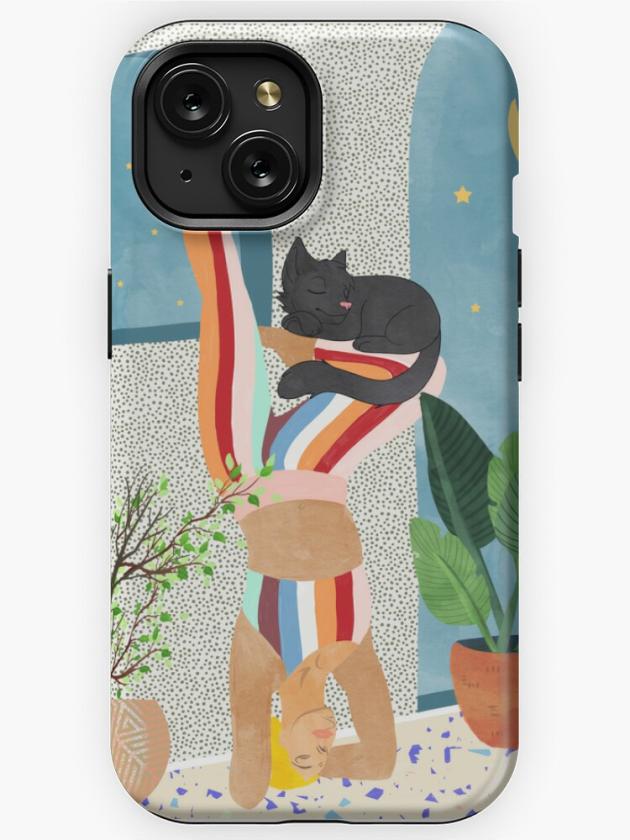 Iphone 15 | Headstand, Cat Yoga, Active Woman Workout, Eclectic Colorful Pets Terrazzo Iphone Case Iphone 15 Iphone 15