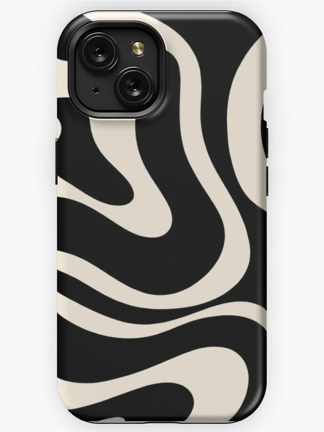 Iphone 15 | Modern Liquid Swirl Abstract Pattern Square In Black And Almond Cream Iphone Case Iphone 15 Iphone 15