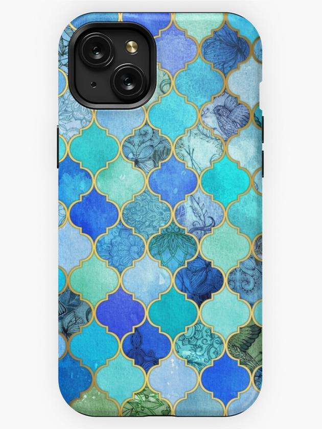 Iphone 15 Plus | Cobalt Blue, Aqua & Gold Decorative Moroccan Tile Pattern Iphone Case Iphone 15 Plus Iphone 15 Plus