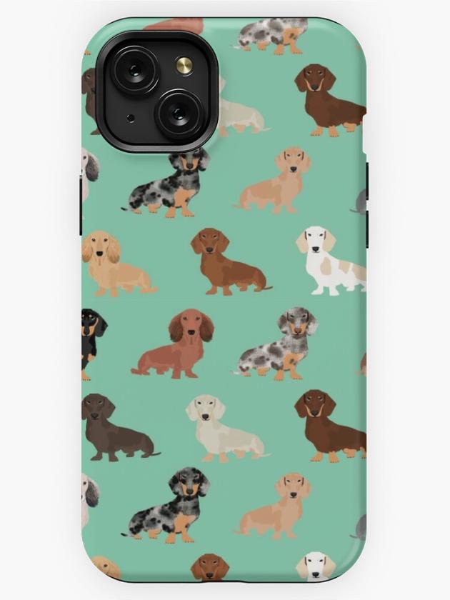 Iphone 15 Plus | Dachshund Dog Breed Pattern Dapple Merle Black And Tan Coat Colors Iphone Case Iphone 15 Plus Iphone 15 Plus