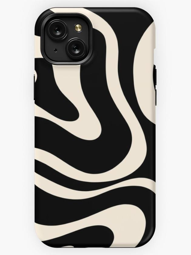 Iphone 15 Plus | Modern Liquid Swirl Abstract Pattern Square In Black And Almond Cream Iphone Case Iphone 15 Plus Iphone 15 Plus