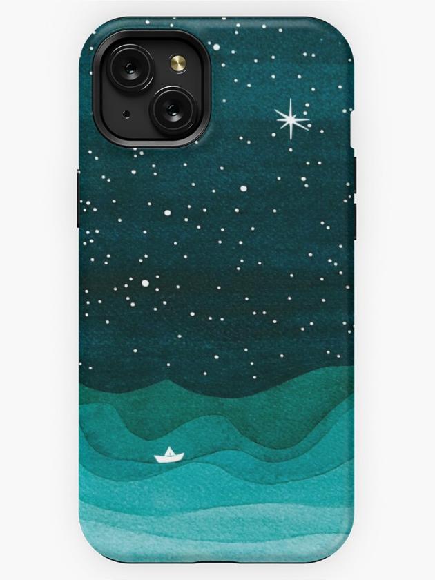 Iphone 15 Plus | Starry Ocean, Teal Sailboat Watercolor Sea Waves Night Iphone Case Iphone 15 Plus Iphone 15 Plus