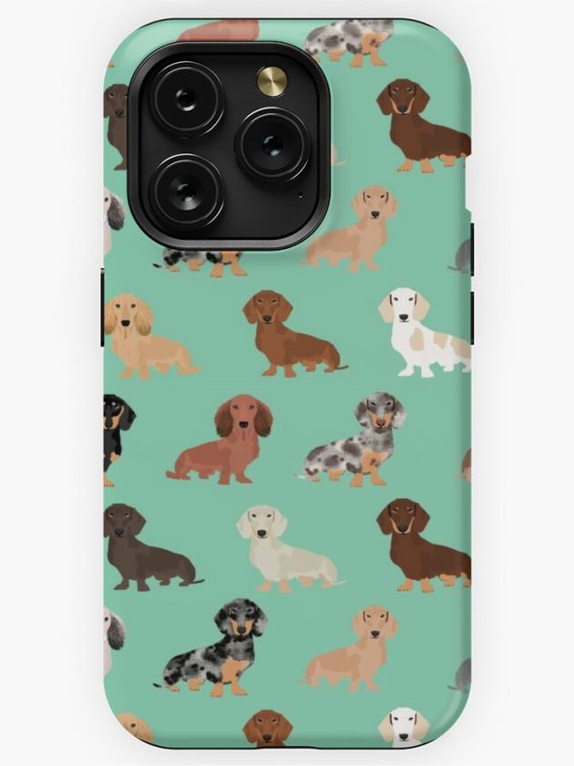 Iphone 15 Pro | Dachshund Dog Breed Pattern Dapple Merle Black And Tan Coat Colors Iphone Case Iphone 15 Pro Iphone 15 Pro