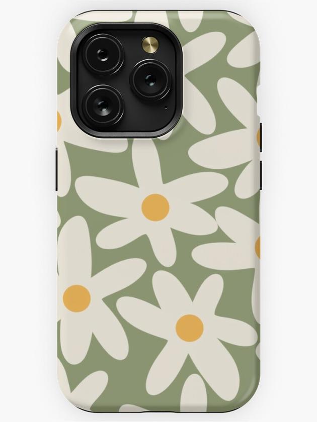 Iphone 15 Pro | Daisy Time Retro Flower Pattern Sage Green Beige Mustard Iphone Case Iphone 15 Pro Iphone 15 Pro