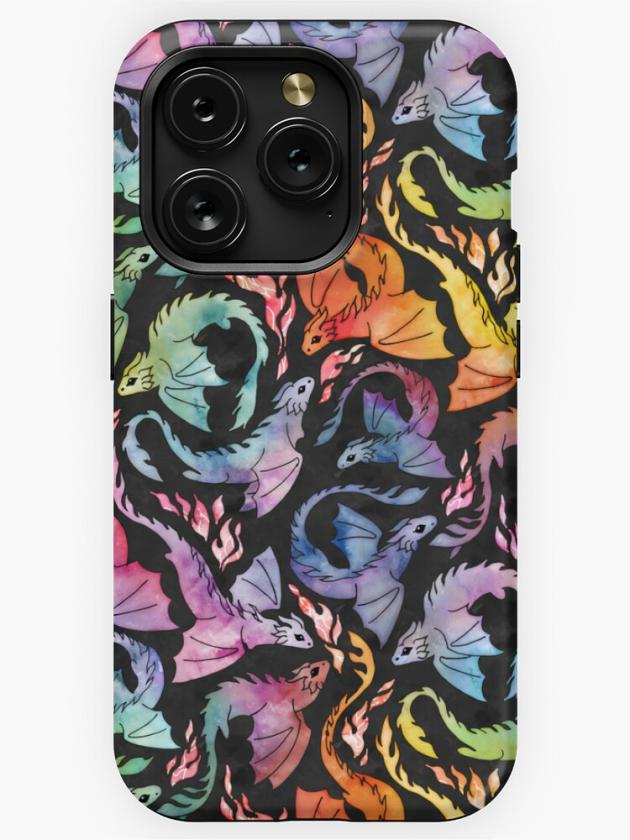 Iphone 15 Pro | Dragon Fire Dark Rainbow Iphone Case Iphone 15 Pro Iphone 15 Pro