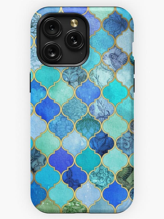 Iphone 15 Pro Max | Cobalt Blue, Aqua & Gold Decorative Moroccan Tile Pattern Iphone Case Iphone 15 Pro Max Iphone 15 Pro Max