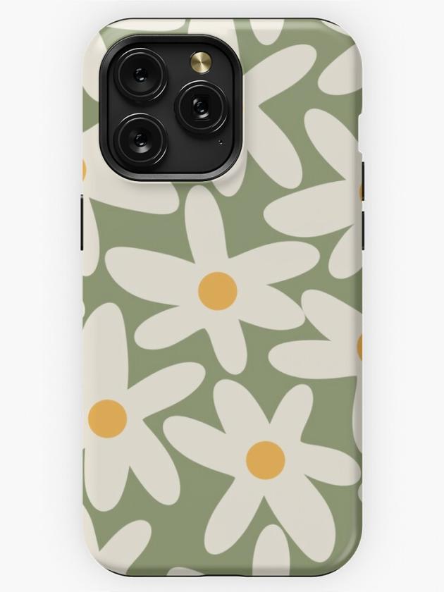 Iphone 15 Pro Max | Daisy Time Retro Flower Pattern Sage Green Beige Mustard Iphone Case Iphone 15 Pro Max Iphone 15 Pro Max