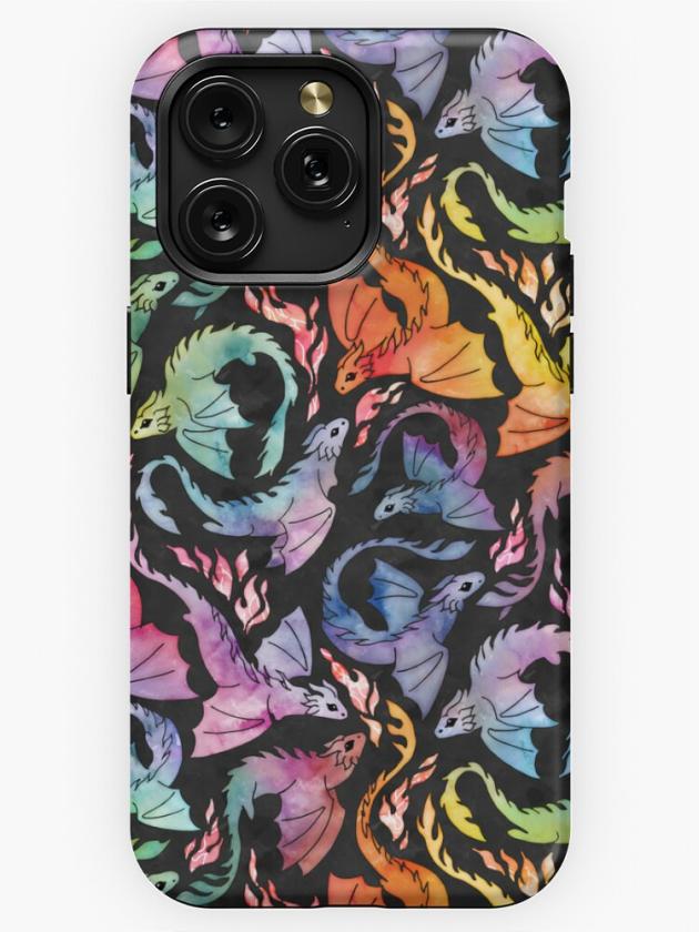 Iphone 15 Pro Max | Dragon Fire Dark Rainbow Iphone Case Iphone 15 Pro Max Iphone 15 Pro Max