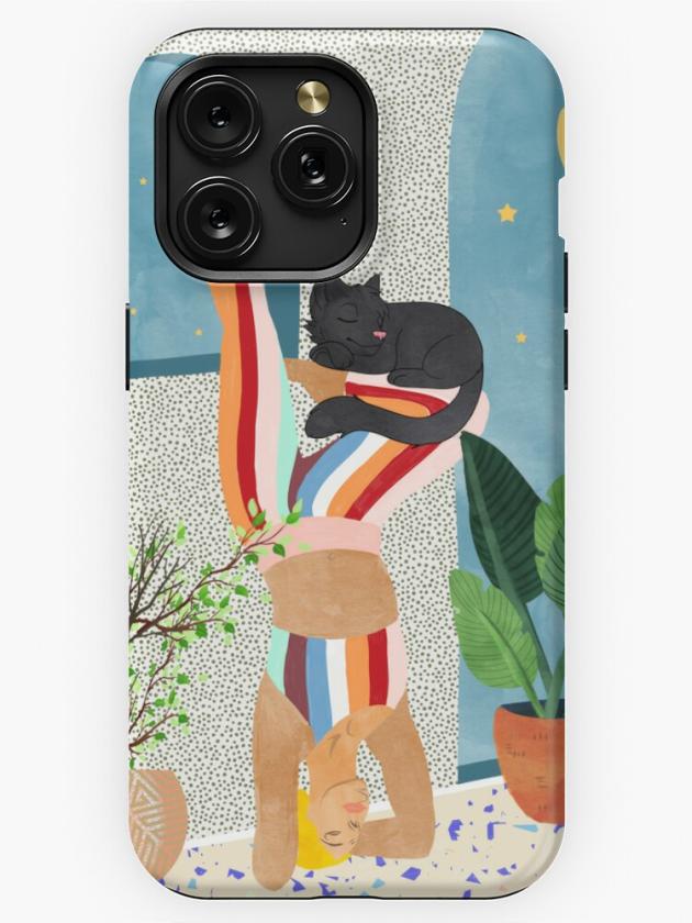 Iphone 15 Pro Max | Headstand, Cat Yoga, Active Woman Workout, Eclectic Colorful Pets Terrazzo Iphone Case Iphone 15 Pro Max Iphone 15 Pro Max