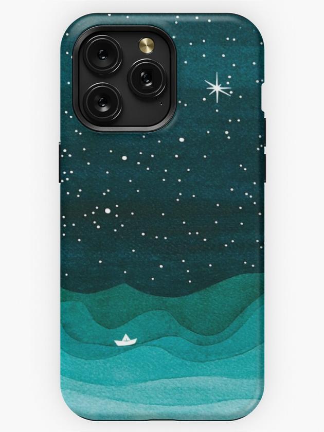 Iphone 15 Pro Max | Starry Ocean, Teal Sailboat Watercolor Sea Waves Night Iphone Case Iphone 15 Pro Max Iphone 15 Pro Max