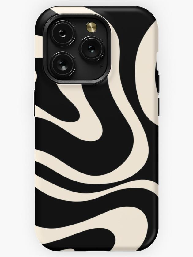 Iphone 15 Pro | Modern Liquid Swirl Abstract Pattern Square In Black And Almond Cream Iphone Case Iphone 15 Pro Iphone 15 Pro