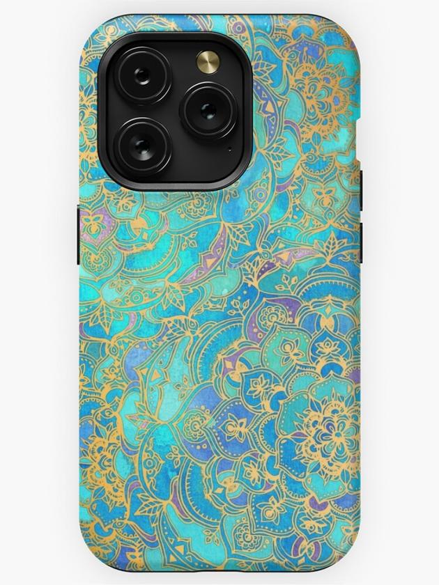 Iphone 15 Pro | Sapphire & Jade Stained Glass Mandalas Iphone Case Iphone 15 Pro Iphone 15 Pro