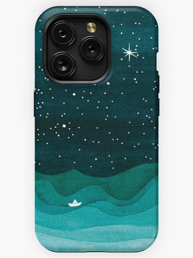 Iphone 15 Pro | Starry Ocean, Teal Sailboat Watercolor Sea Waves Night Iphone Case Iphone 15 Pro Iphone 15 Pro