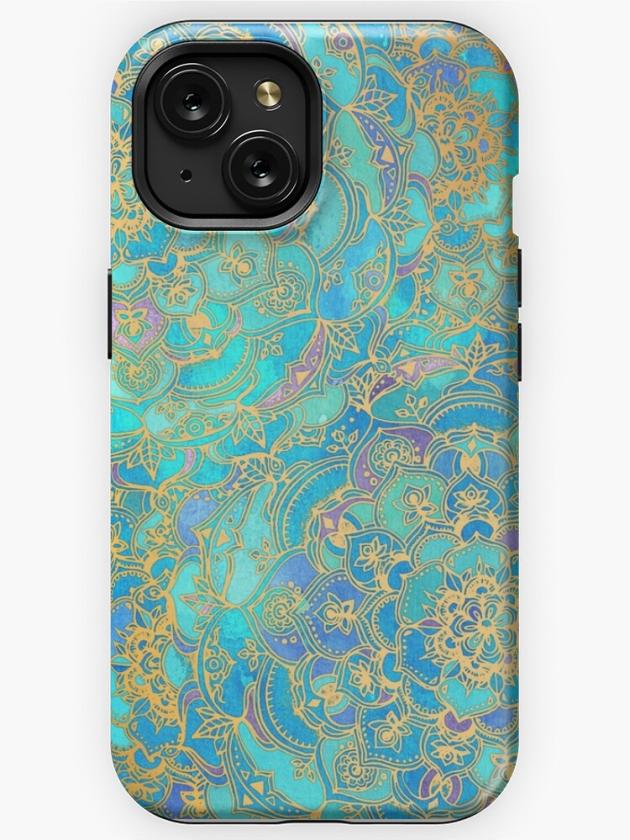 Iphone 15 | Sapphire & Jade Stained Glass Mandalas Iphone Case Iphone 15 Iphone 15