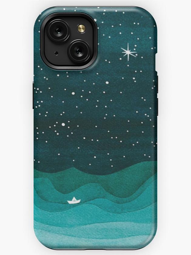 Iphone 15 | Starry Ocean, Teal Sailboat Watercolor Sea Waves Night Iphone Case Iphone 15 Iphone 15