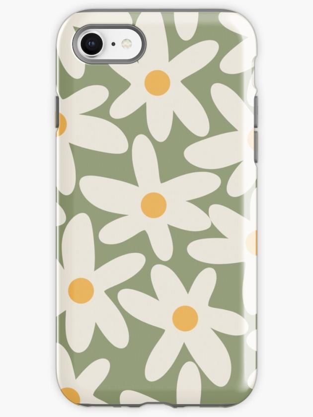 Iphone 8 | Daisy Time Retro Flower Pattern Sage Green Beige Mustard Iphone Case Iphone 8 Iphone 8