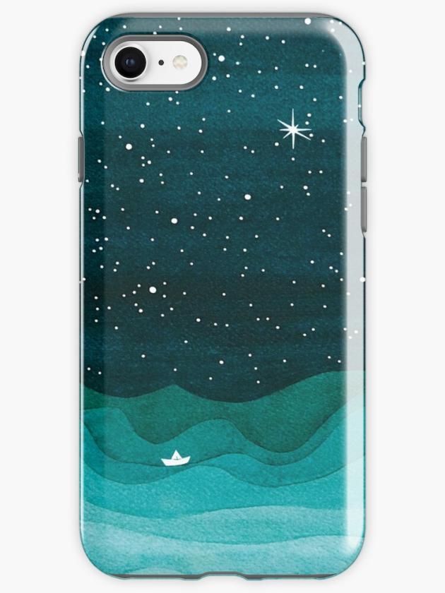 Iphone 8 | Starry Ocean, Teal Sailboat Watercolor Sea Waves Night Iphone Case Iphone 8 Iphone 8