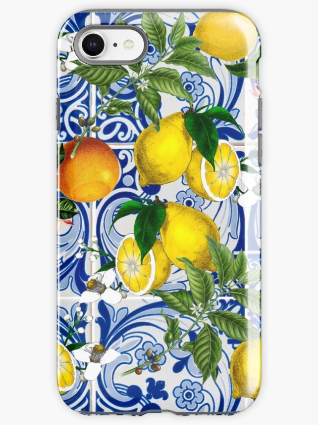 Iphone Se | Mediterranean Lemon On Blue Ceramic Tiles Iphone Case Iphone Cases Iphone Se