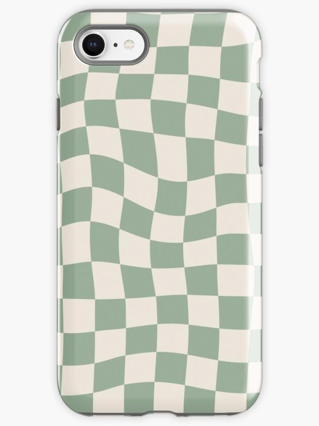 Iphone Se | Sage Green Warped Checkered Pattern Checkerboard Iphone Case Iphone Cases Iphone Se