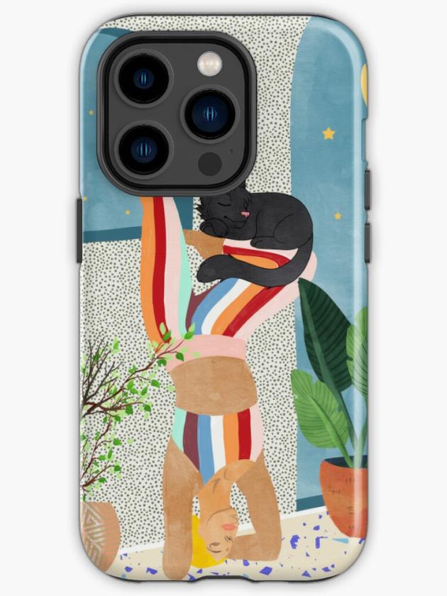 Iphone 14 Pro | Headstand, Cat Yoga, Active Woman Workout, Eclectic Colorful Pets Terrazzo Iphone Case Iphone 14 Pro Iphone 14 Pro